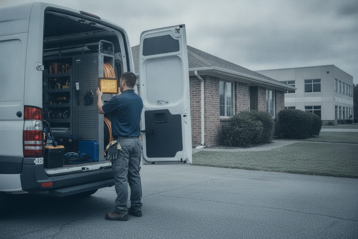 The same open van with a tablet ready to show approved calendar bookings