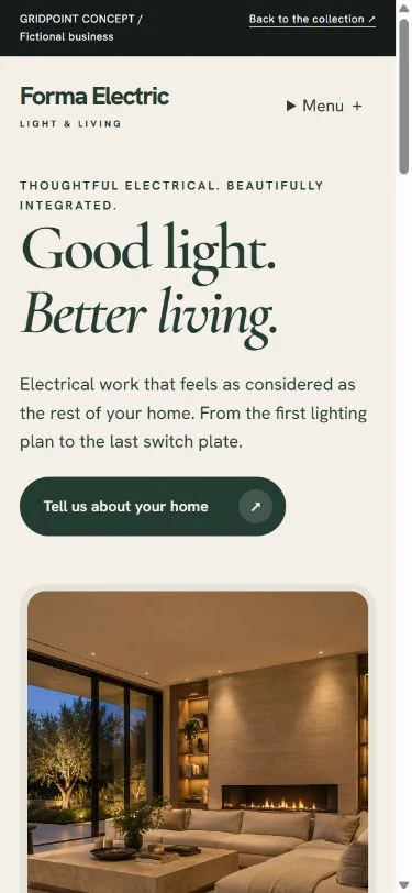 Mobile preview of the Forma Electric electrical website concept
