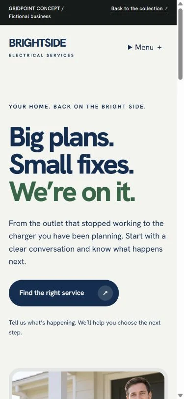 Mobile preview of the Brightside electrical website concept