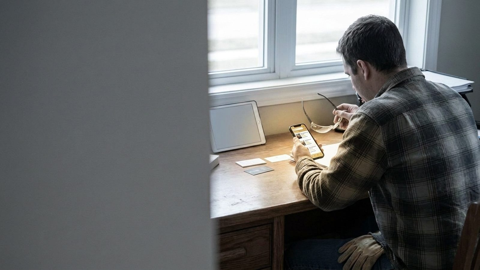 Homeowner choosing an electrician listing after reading genuine customer feedback