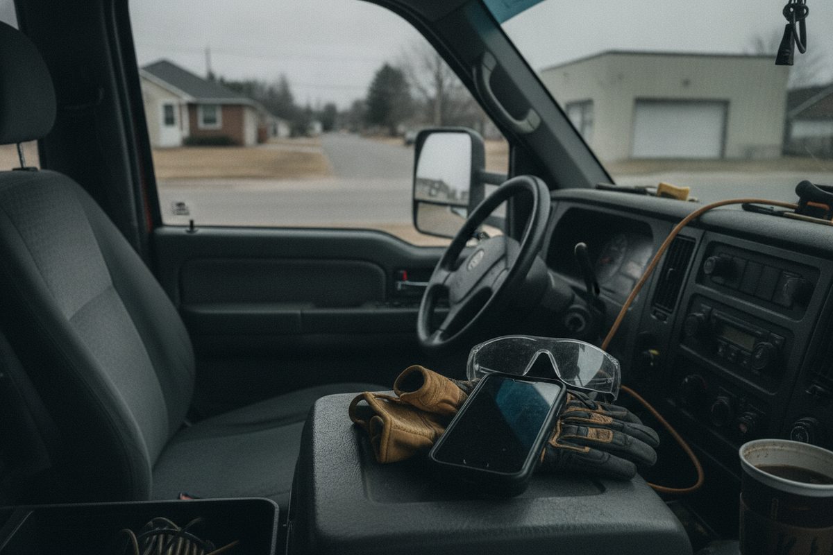 Phone waiting for a business reply in the contractor’s truck